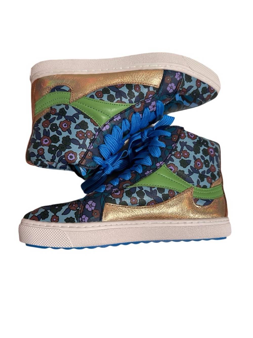 Coach C203 Floral Pointy Toe High Top Sneakers - Limited Ed Floral & Gold 6B/39 - Picture 5 of 13